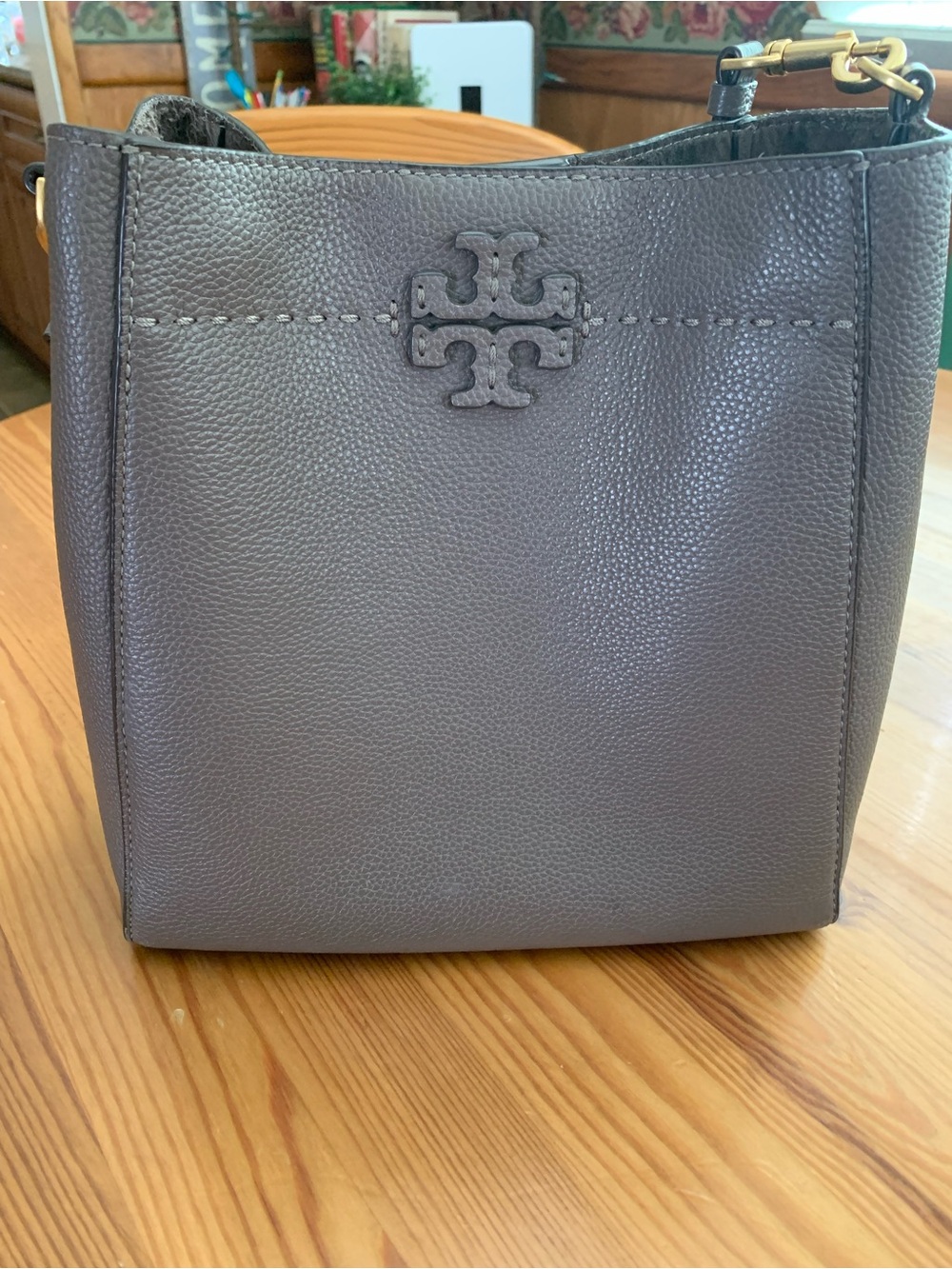 Tory Burch Taupe Pebbled Leather Shoulder Bag - Picture 3 of 16